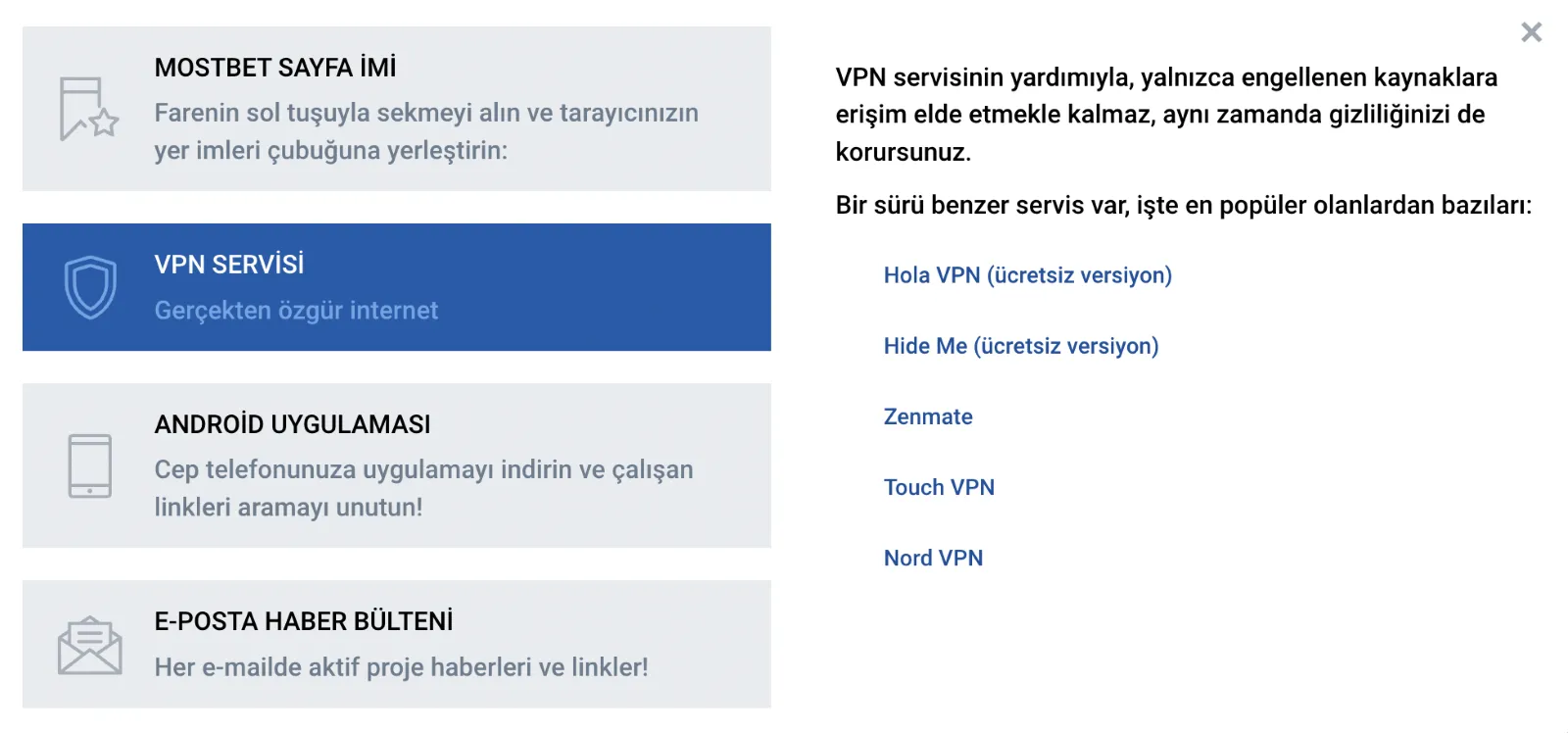 VPN ile giriş mostbet